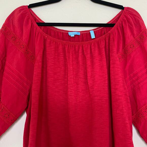 Draper James RSVP Red Balloon Sleeve Blouse Large - Picture 3 of 10